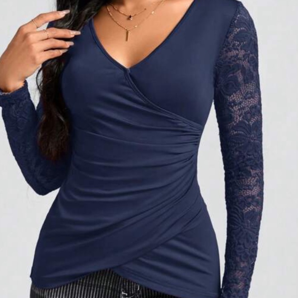 Navy Lace Wrap Top 💙 Shein New XL